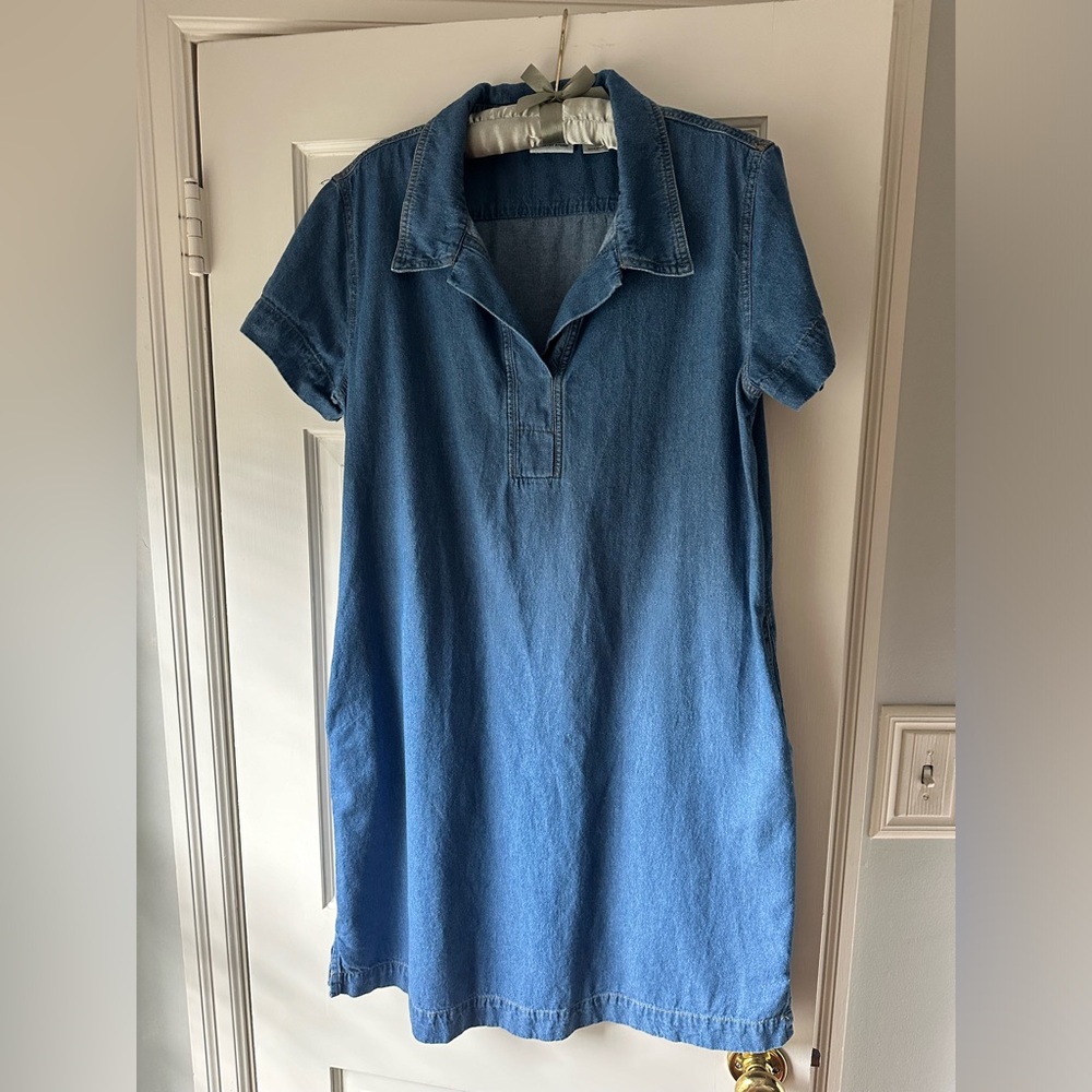 The Vermont Country Store Casual Denim Short-Sleeve Popover Dress